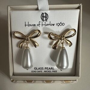 House of Harlow 1960 Pearl Bow Dangle Earrings NWT